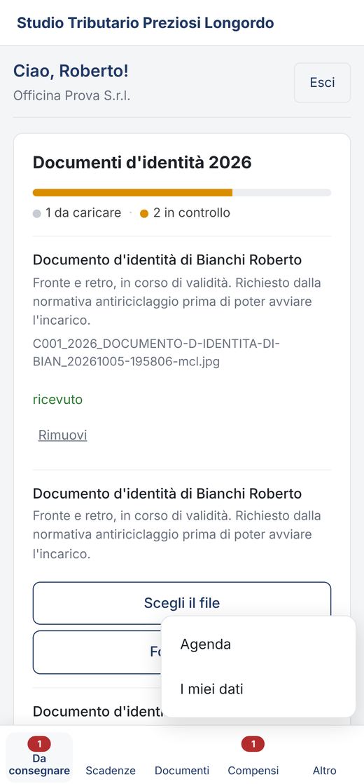 Menu sul telefono