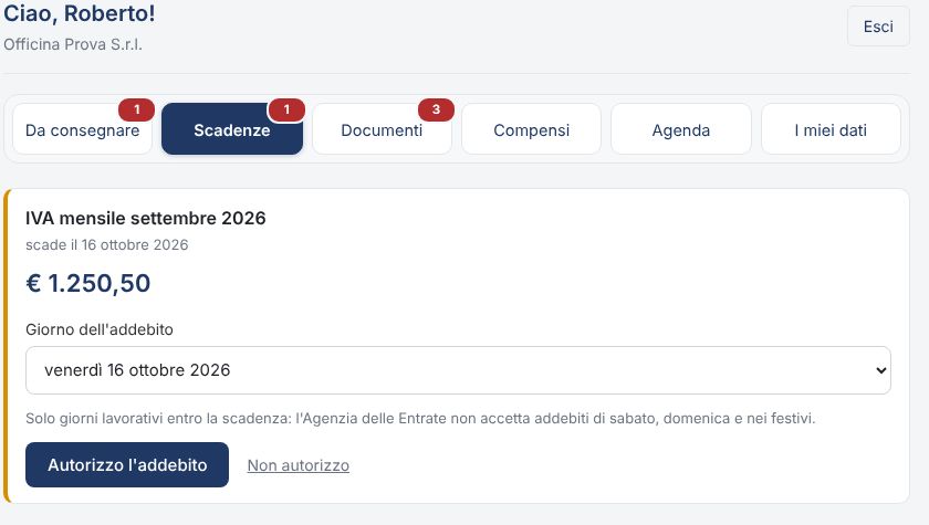 Autorizzazione dell'addebito